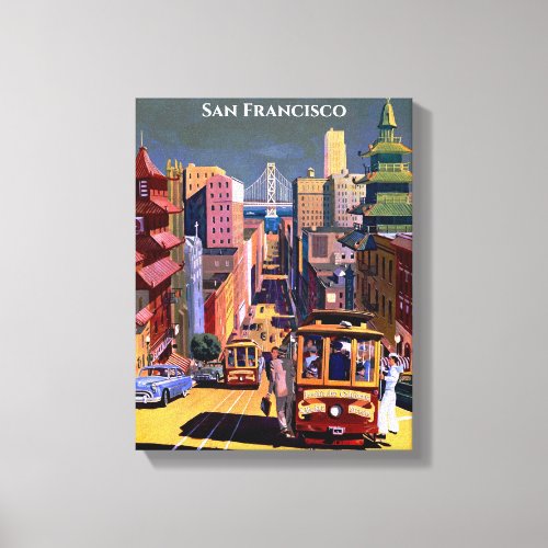 San Francisco Cable Car Retro Vintage Travel Poste Canvas Print