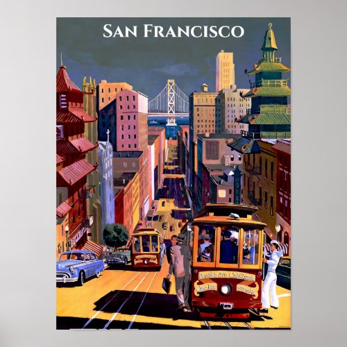 San Francisco Cable Car Retro Vintage Travel Poster
