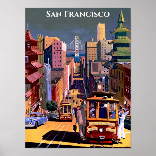 San Francisco Cable Car Retro Vintage Travel Poster | Zazzle