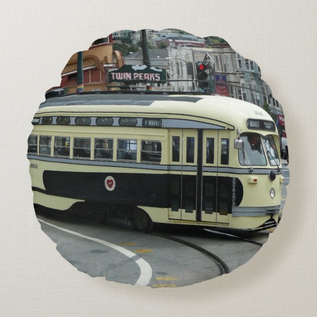 San Francisco Cable Car Round Pillow (Front)