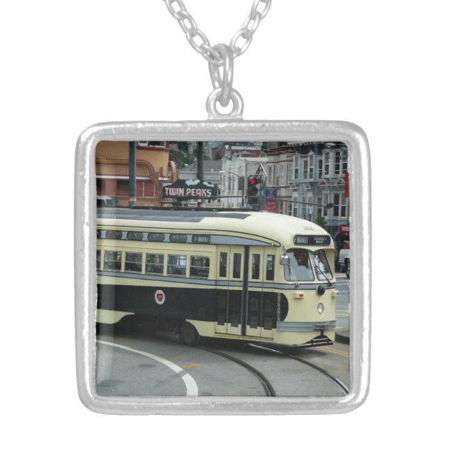 San Francisco Cable Car Silver Plated Necklace (Front)