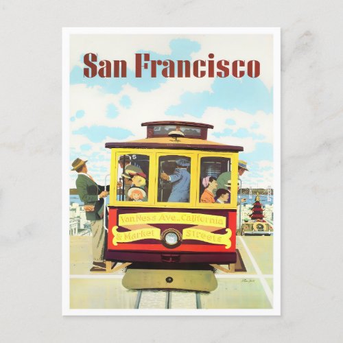 San Francisco cable car vintage travel postcard