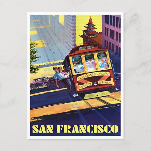 San Francisco cable car vintage travel postcard
