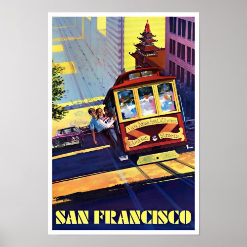 San Francisco cable car vintage travel poster