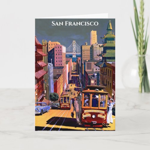 San Francisco Cable Car Vintage Travel Poster Card