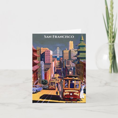 San Francisco Cable Car Vintage Travel Poster Note Card