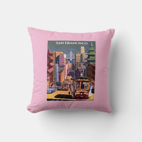 San Francisco Cable Car Vintage Travel Poster Throw Pillow