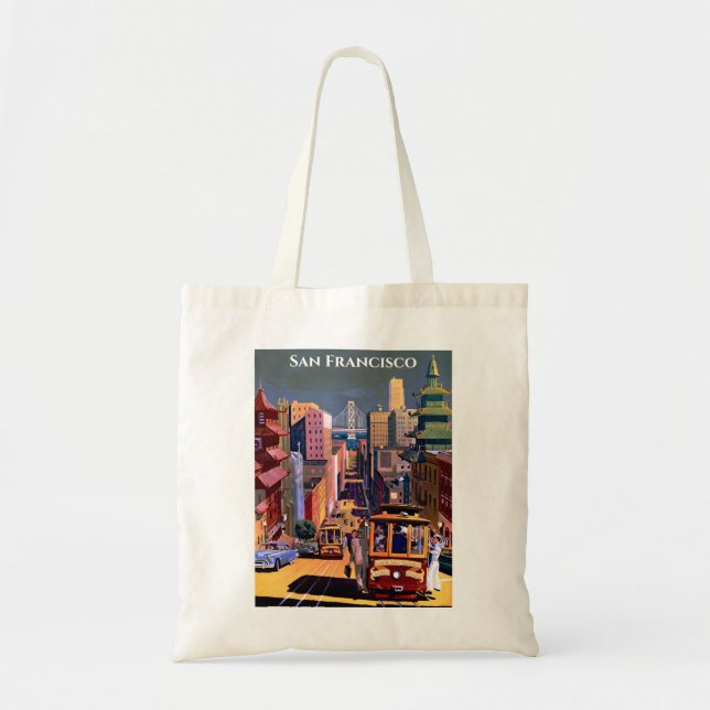 San Francisco Cable Car Vintage Travel Poster Tote Bag (Front)