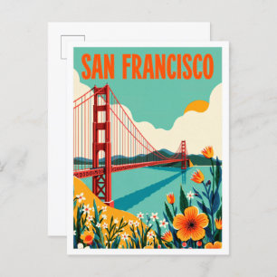 San Francisco California Art Illustration Travel Postcard