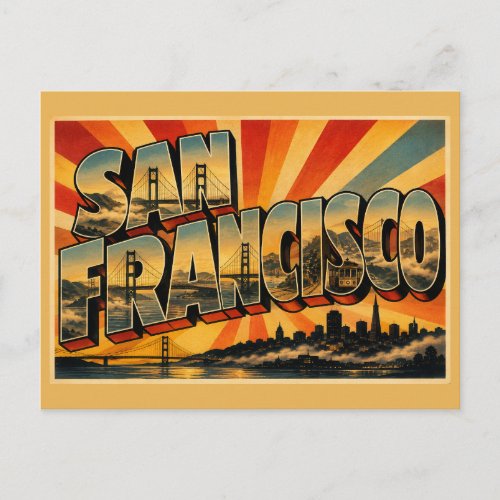 San Francisco California Bay Bridge Fog Art Postcard