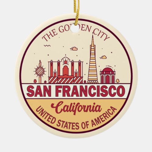 San Francisco California City Skyline Emblem Ceramic Ornament