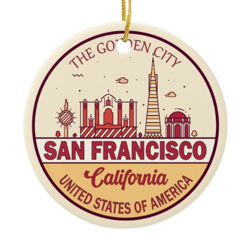 San Francisco California City Skyline Emblem Ceramic Ornament