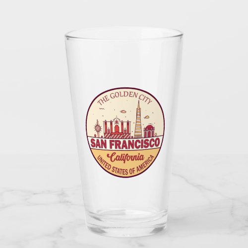 San Francisco California City Skyline Emblem Glass