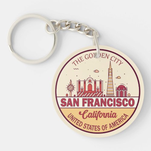 San Francisco California City Skyline Emblem Keychain