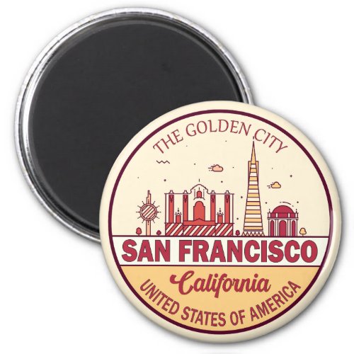 San Francisco California City Skyline Emblem Magnet