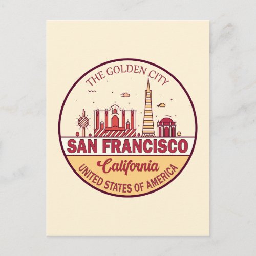 San Francisco California City Skyline Emblem Postcard