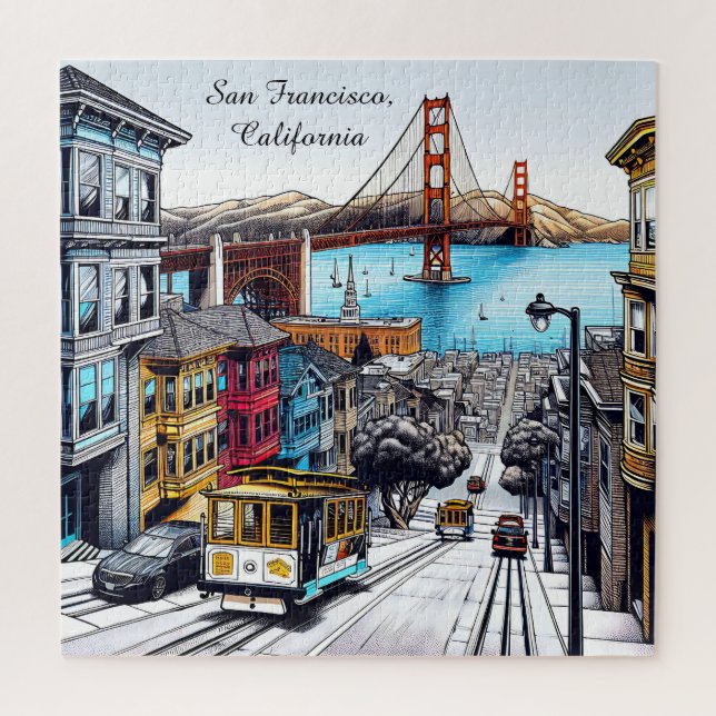 San Francisco, California Comic Book Style Art Jigsaw Puzzle (Vertical)