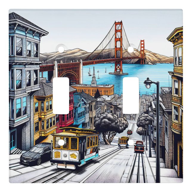 San Francisco, California Comic Book Style Art Light Switch Cover (Front)