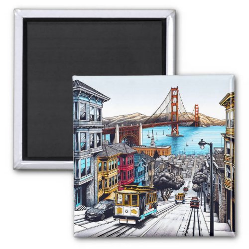 San Francisco California Comic Book Style Art Magnet