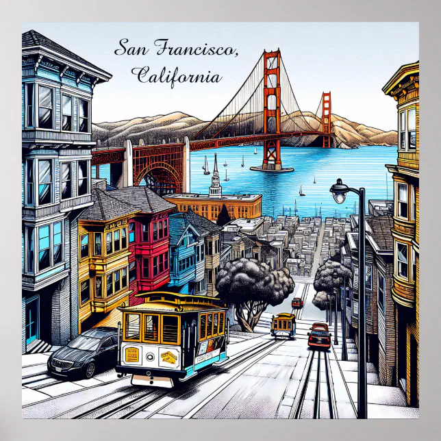San Francisco, California Comic Book Style Art Poster | Zazzle