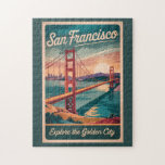 San Francisco California Golden Gate Bridge Travel Jigsaw Puzzle<br><div class="desc">San Francisco retro vector travel design. From exploring Alcatraz Island to strolling through Fisherman’s Wharf and Chinatown,  San Francisco offers a perfect mix of history,  scenery,  and culture.</div>