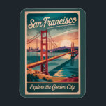 San Francisco California Golden Gate Bridge Travel Magnet<br><div class="desc">San Francisco retro vector travel design. From exploring Alcatraz Island to strolling through Fisherman’s Wharf and Chinatown,  San Francisco offers a perfect mix of history,  scenery,  and culture.</div>