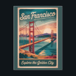 San Francisco California Golden Gate Bridge Travel Postcard<br><div class="desc">San Francisco retro vector travel design. From exploring Alcatraz Island to strolling through Fisherman’s Wharf and Chinatown,  San Francisco offers a perfect mix of history,  scenery,  and culture.</div>