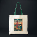 San Francisco California Golden Gate Bridge Travel Tote Bag<br><div class="desc">San Francisco retro vector travel design. From exploring Alcatraz Island to strolling through Fisherman’s Wharf and Chinatown,  San Francisco offers a perfect mix of history,  scenery,  and culture.</div>