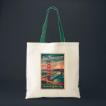 San Francisco California Golden Gate Bridge Travel Tote Bag<br><div class="desc">San Francisco retro vector travel design. From exploring Alcatraz Island to strolling through Fisherman’s Wharf and Chinatown,  San Francisco offers a perfect mix of history,  scenery,  and culture.</div>