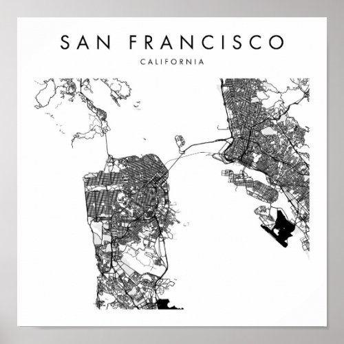 San Francisco California Minimal Modern Street Map Poster