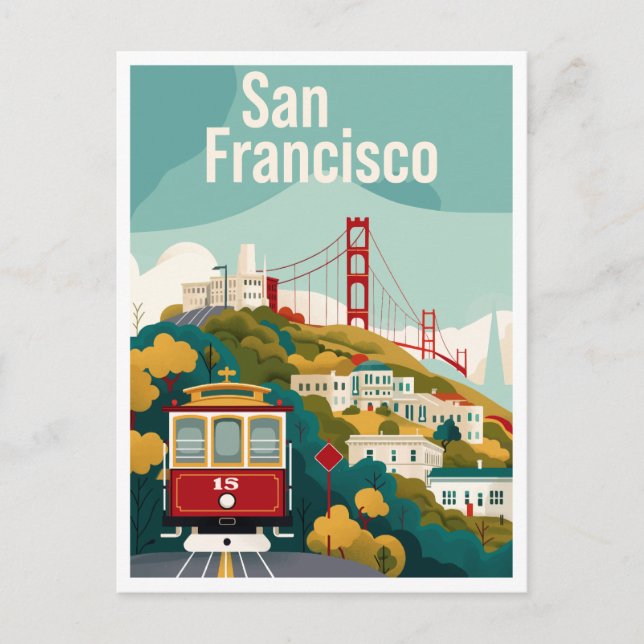 San Francisco California - Red Cable Car Postcard (Front)