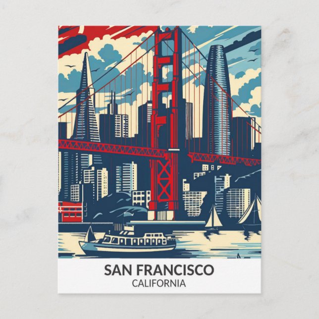 San Francisco California Retro Artwork Travel  Postcard (Front)