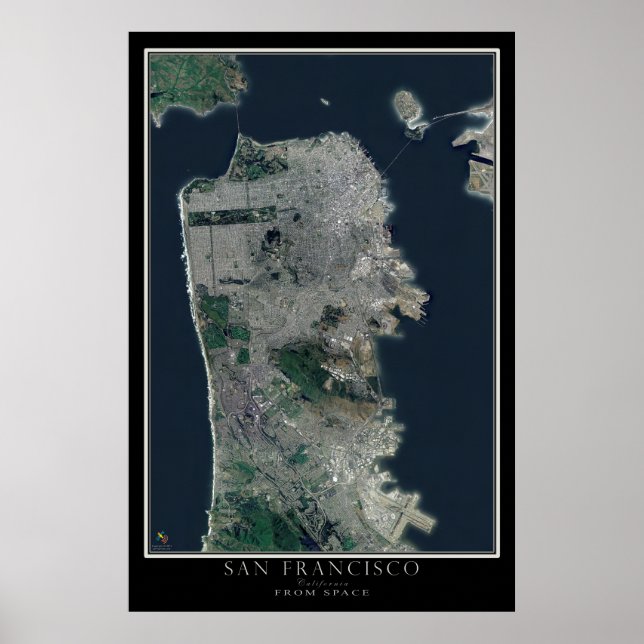 San Francisco California Satellite Map Poster (Front)
