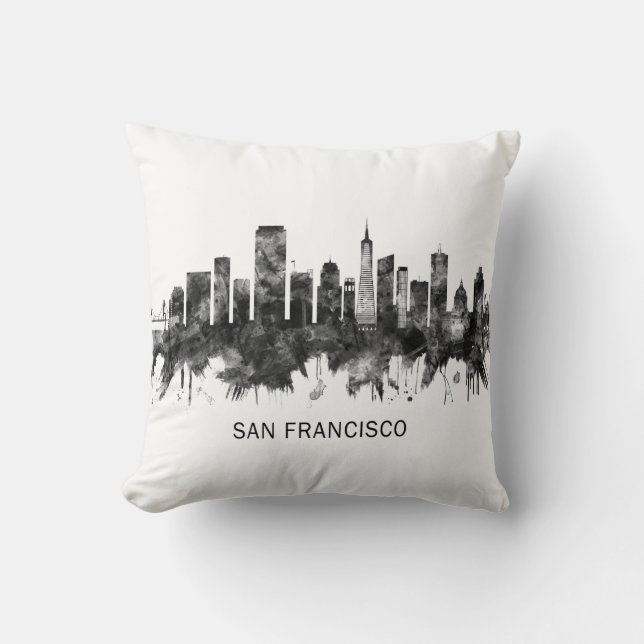 San Francisco California Skyline BW Throw Pillow (Front)