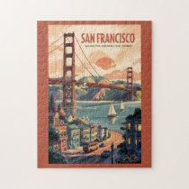 San Francisco California Skyline Travel Art Retro Jigsaw Puzzle