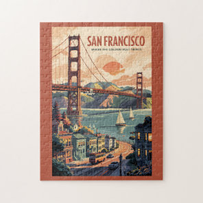 San Francisco California Skyline Travel Art Retro Jigsaw Puzzle