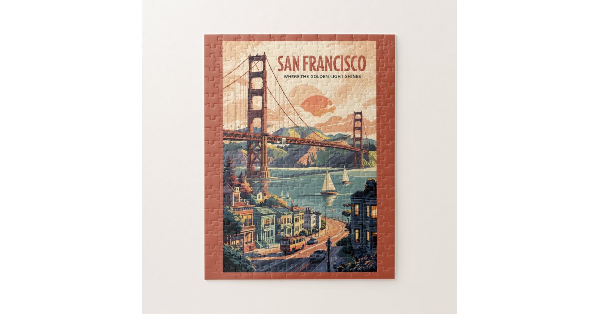 San Francisco California Skyline Travel Art Retro Jigsaw Puzzle | Zazzle