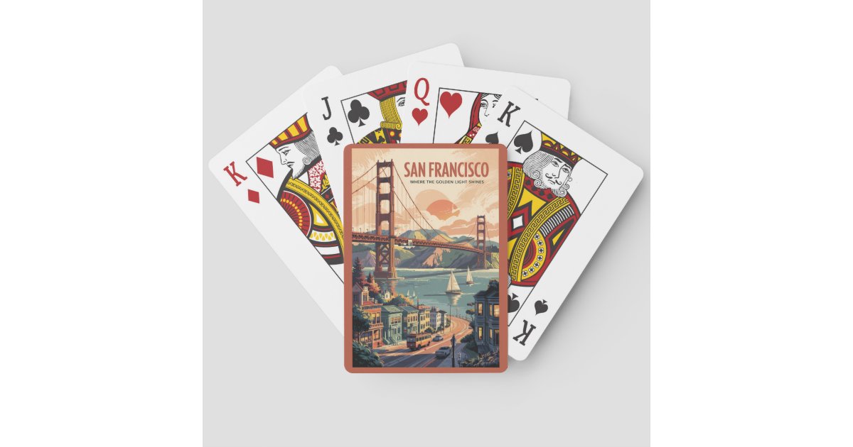 San Francisco California Skyline Travel Art Retro Poker Cards | Zazzle