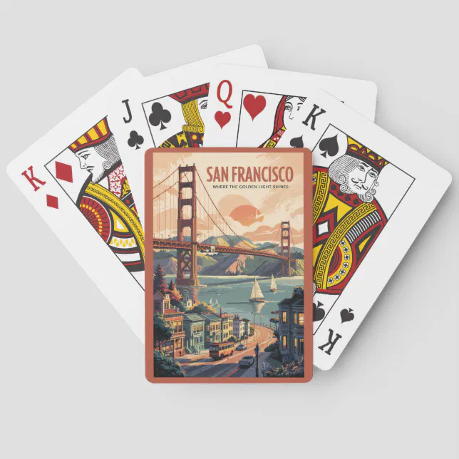 San Francisco California Skyline Travel Art Retro Poker Cards | Zazzle