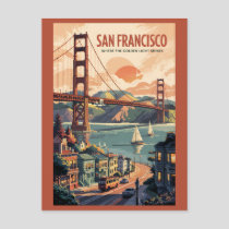 San Francisco California Skyline Travel Art Retro Postcard