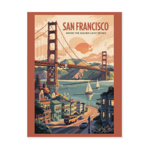 San Francisco California Skyline Travel Art Retro Postcard
