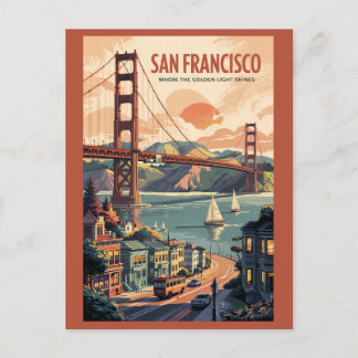 San Francisco California Skyline Travel Art Retro Postcard