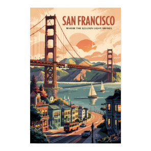 San Francisco California Skyline Travel Art Retro Poster