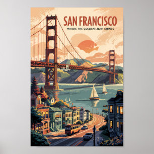 San Francisco California Skyline Travel Art Retro Poster
