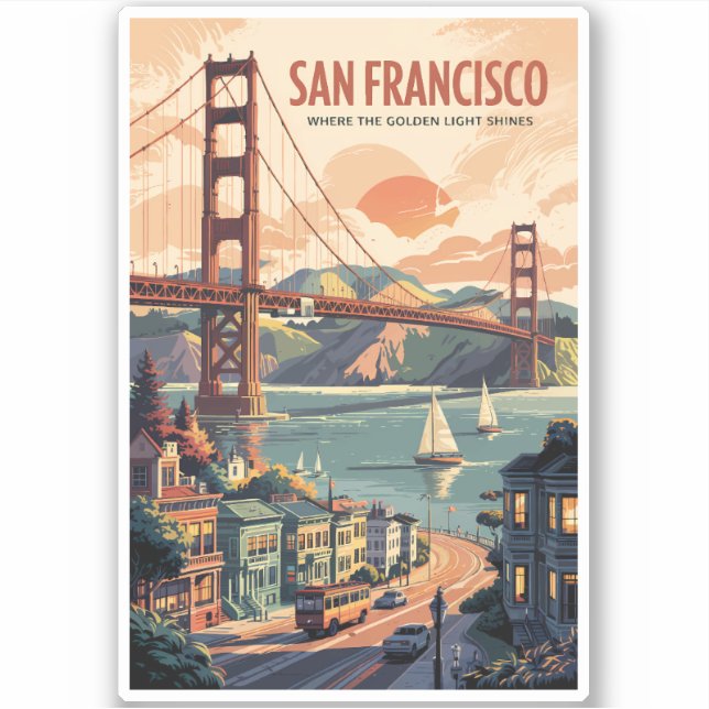 San Francisco California Skyline Travel Art Retro Sticker (Front)