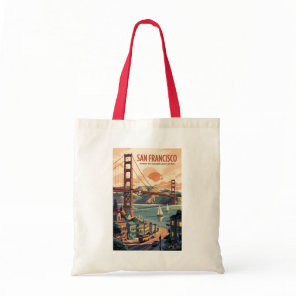 San Francisco California Skyline Travel Art Retro Tote Bag