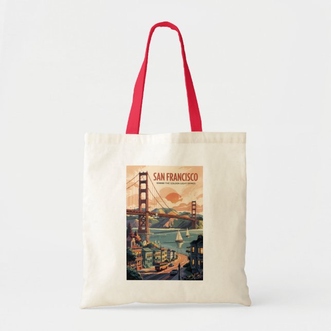 San Francisco California Skyline Travel Art Retro Tote Bag (Front)