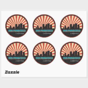 San Francisco California State Skyline Retro 70s Classic Round Sticker