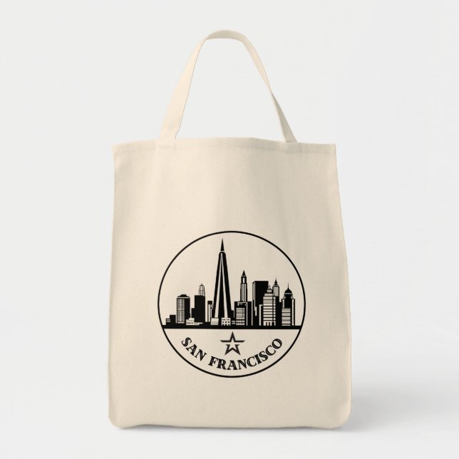 San Francisco California Stylized Skyline Tote Bag (Front)