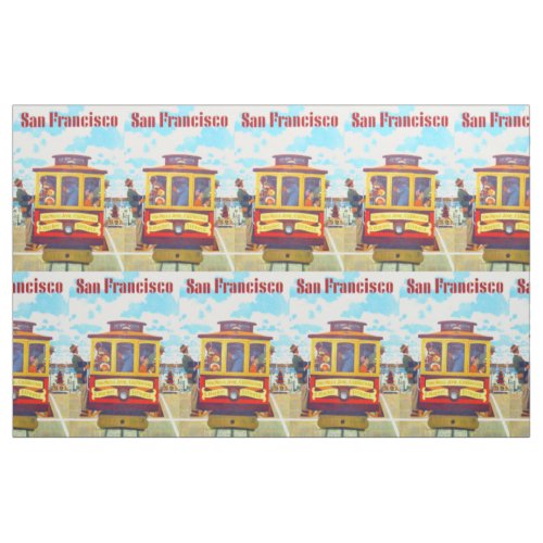 San Francisco California Trolley Car Golden Gate Fabric